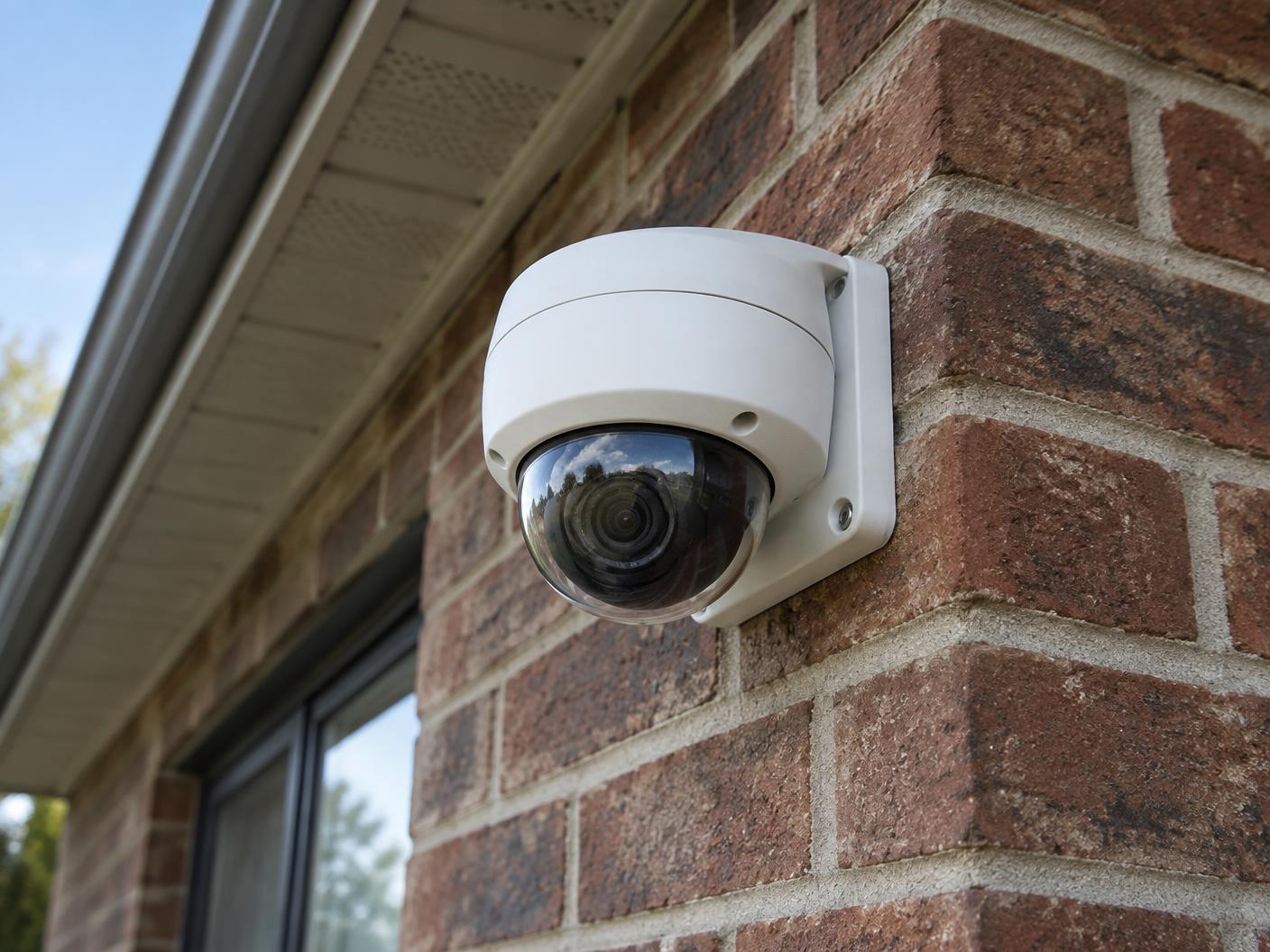 Dome security camera on a brick wall